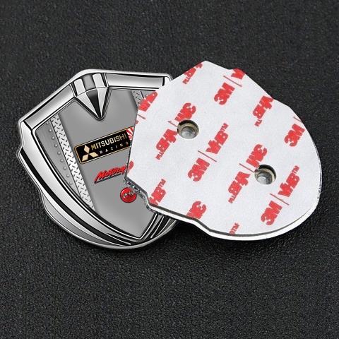Mitsubishi Metal 3D Domed Emblem Silver Rivet Panel Motorsport Logo