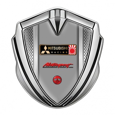 Mitsubishi Bodyside Badge Self Adhesive Silver Light Mesh Japan Flag