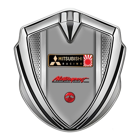 Mitsubishi Bodyside Badge Self Adhesive Silver Light Mesh Japan Flag