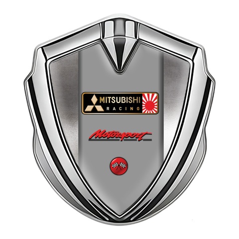 Mitsubishi Emblem Badge Self Adhesive Silver Steel Pattern Racing Flags