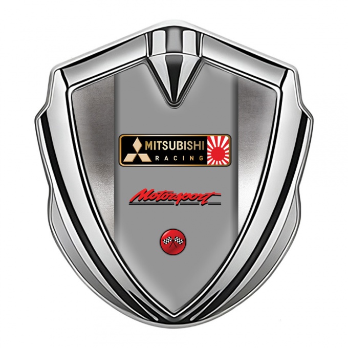 Mitsubishi Emblem Badge Self Adhesive Silver Steel Pattern Racing Flags