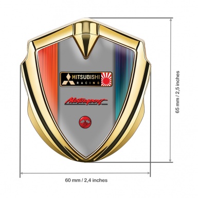 Mitsubishi Emblem Fender Badge Gold Multicolor Strokes Japan Flag