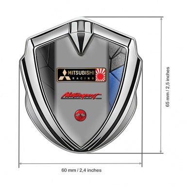 Mitsubishi Emblem Trunk Badge Silver Grey Blue Mosaic Motorsport Logo