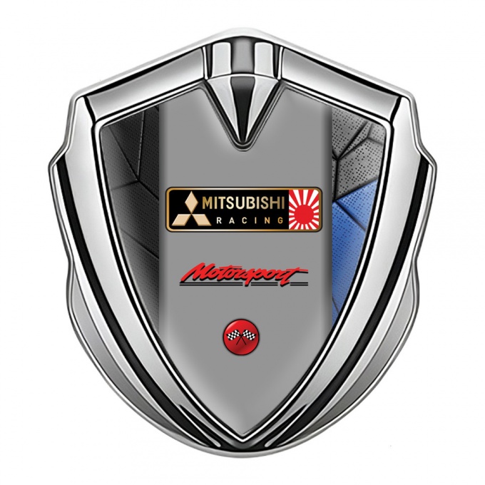 Mitsubishi Emblem Trunk Badge Silver Grey Blue Mosaic Motorsport Logo