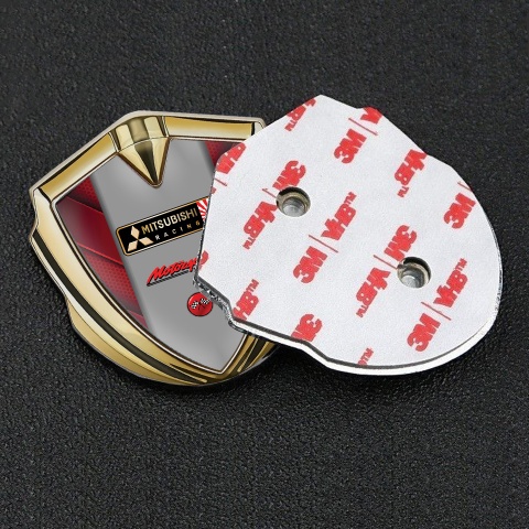 Mitsubishi Bodyside Domed Emblem Gold Red Elements Motorsport Logo