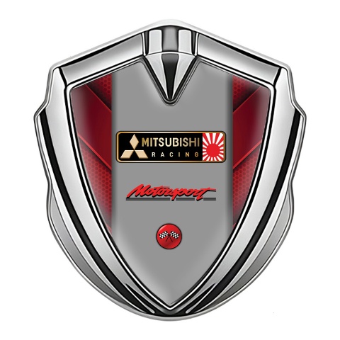 Mitsubishi Bodyside Domed Emblem Silver Red Elements Motorsport Logo