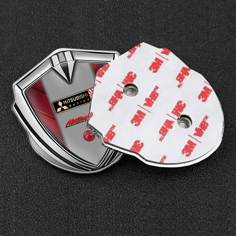Mitsubishi Bodyside Domed Emblem Silver Red Elements Motorsport Logo