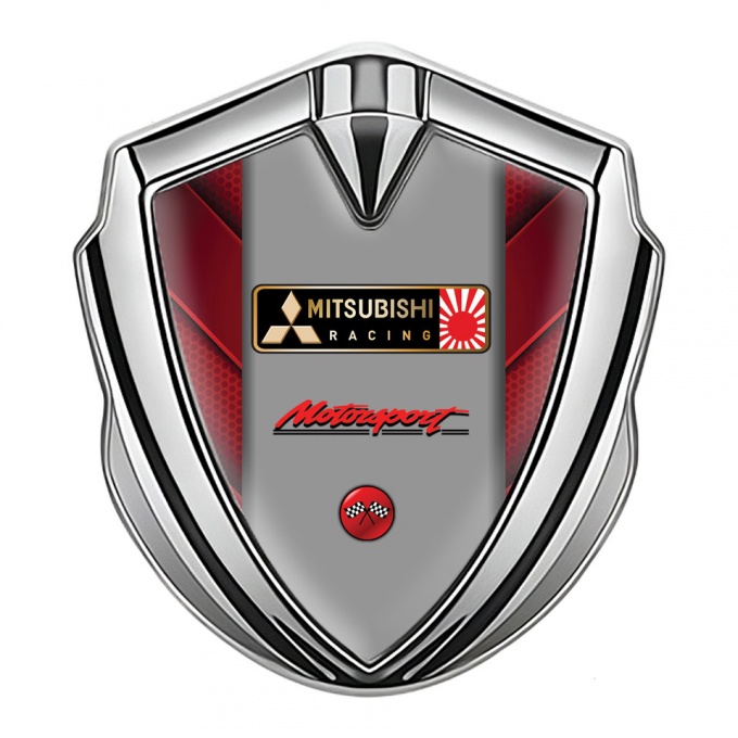 Mitsubishi Bodyside Domed Emblem Silver Red Elements Motorsport Logo