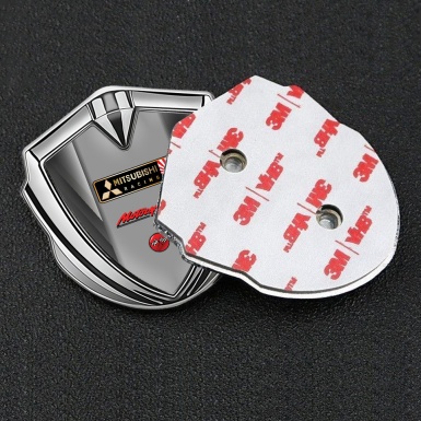 Mitsubishi Bodyside Emblem Self Adhesive Silver Grey Stripes Racing Flags