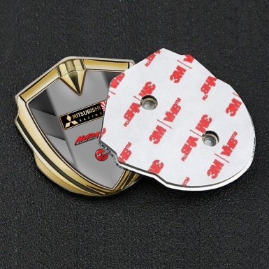 Mitsubishi Metal 3D Domed Emblem Gold Grey Shades Racing Logo