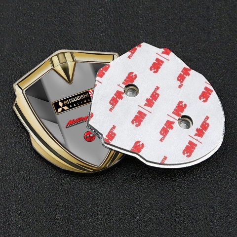 Mitsubishi Metal 3D Domed Emblem Gold Grey Shades Racing Logo