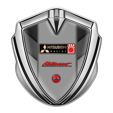 Mitsubishi Metal 3D Domed Emblem Silver Grey Shades Racing Logo