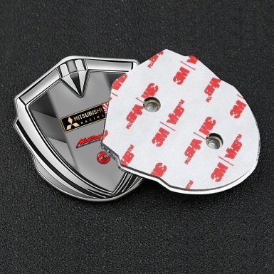 Mitsubishi Metal 3D Domed Emblem Silver Grey Shades Racing Logo