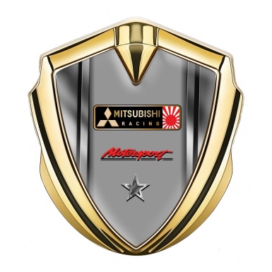 Mitsubishi Bodyside Badge Self Adhesive Gold Metallic Frame Racing Logo