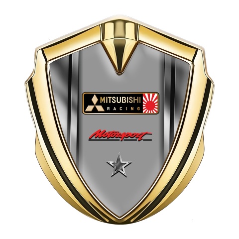 Mitsubishi Bodyside Badge Self Adhesive Gold Metallic Frame Racing Logo