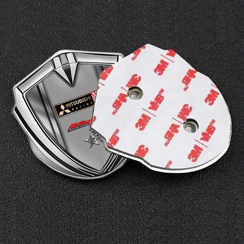 Mitsubishi Bodyside Badge Self Adhesive Silver Metallic Frame Racing Logo