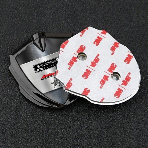 Mitsubishi Racing Emblem Badge Self Adhesive Graphite Brushed Metal Design