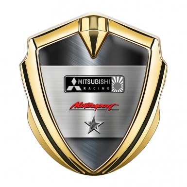Mitsubishi Racing Emblem Badge Self Adhesive Gold Brushed Metal Design