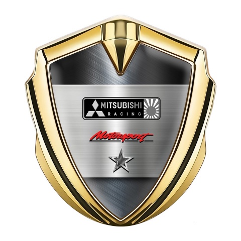 Mitsubishi Racing Emblem Badge Self Adhesive Gold Brushed Metal Design