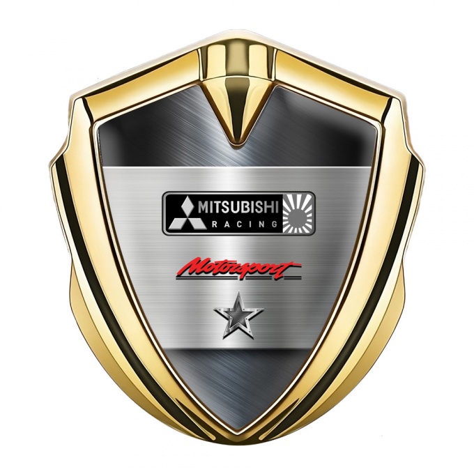 Mitsubishi Racing Emblem Badge Self Adhesive Gold Brushed Metal Design