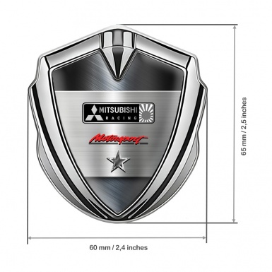 Mitsubishi Racing Emblem Badge Self Adhesive Silver Brushed Metal Design