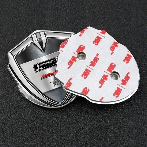 Mitsubishi Racing Emblem Badge Self Adhesive Silver Brushed Metal Design