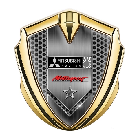 Mitsubishi Emblem Fender Badge Gold Honeycomb Racing Star Design