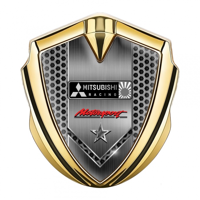 Mitsubishi Emblem Fender Badge Gold Honeycomb Racing Star Design