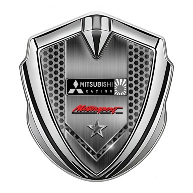 Mitsubishi Emblem Fender Badge Silver Honeycomb Racing Star Design