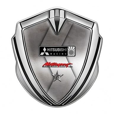 Mitsubishi Fender Emblem Badge Silver Metal Sheet Motorsport Edition