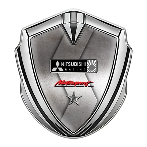 Mitsubishi Fender Emblem Badge Silver Metal Sheet Motorsport Edition