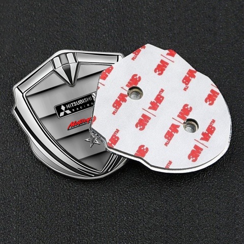 Mitsubishi Bodyside Emblem Badge Silver Metal Panels Racing Logo