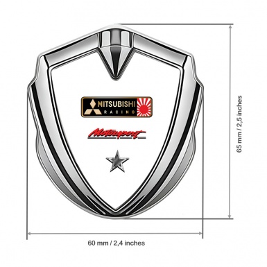 Mitsubishi Bodyside Domed Emblem Silver White Base Motorsport Design