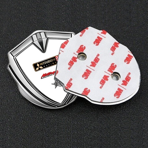 Mitsubishi Bodyside Domed Emblem Silver White Base Motorsport Design