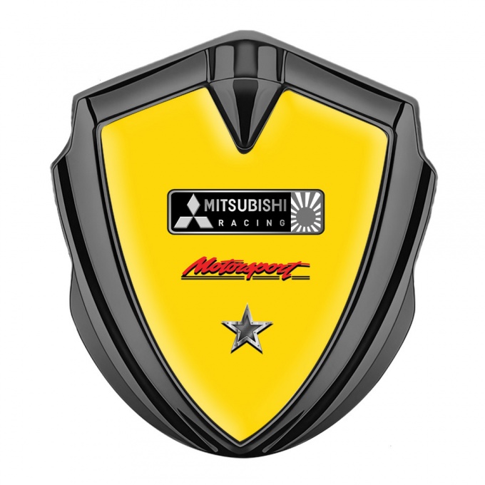 Mitsubishi Metal Emblem Self Adhesive Graphite Yellow Base Star Design