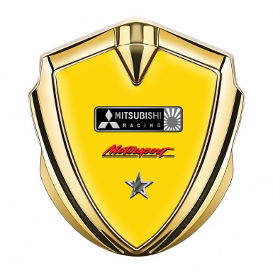 Mitsubishi Metal Emblem Self Adhesive Gold Yellow Base Star Design