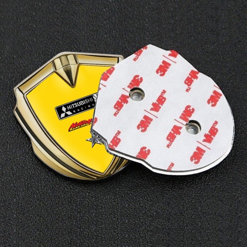 Mitsubishi Metal Emblem Self Adhesive Gold Yellow Base Star Design