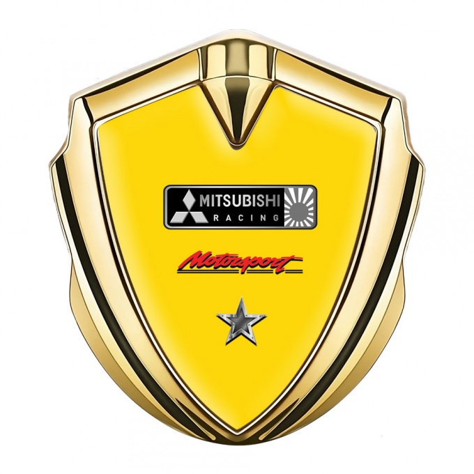 Mitsubishi Metal Emblem Self Adhesive Gold Yellow Base Star Design