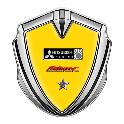 Mitsubishi Metal Emblem Self Adhesive Silver Yellow Base Star Design