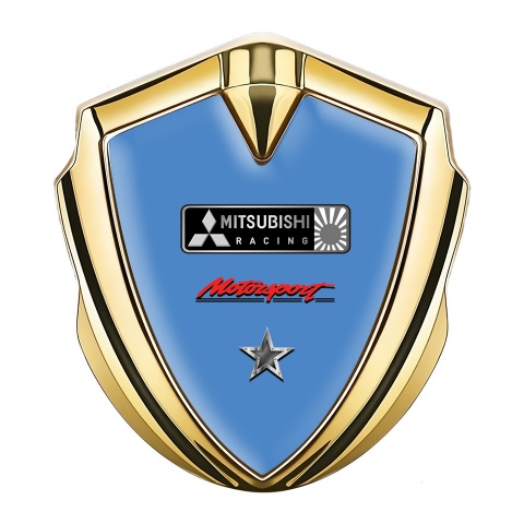 Mitsubishi Metal 3D Domed Emblem Gold Pastel Blue Motorsport Edition