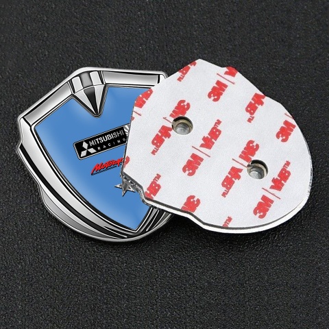 Mitsubishi Metal 3D Domed Emblem Silver Pastel Blue Motorsport Edition