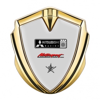 Mitsubishi Bodyside Badge Self Adhesive Gold Grey Base Motorsport Motif
