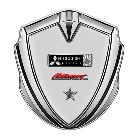 Mitsubishi Bodyside Badge Self Adhesive Silver Grey Base Motorsport Motif