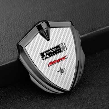 Mitsubishi Emblem Badge Self Adhesive Graphite White Carbon Star Design