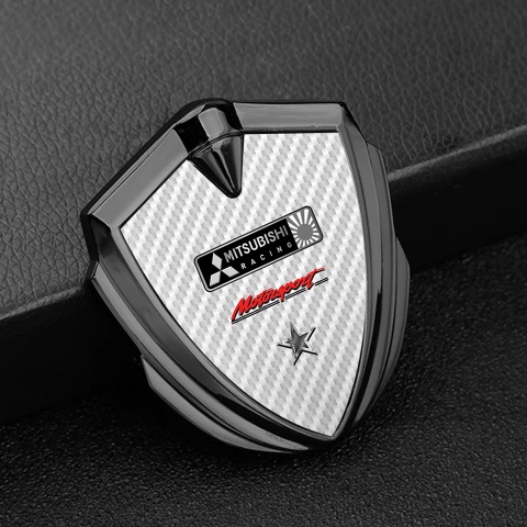 Mitsubishi Emblem Badge Self Adhesive Graphite White Carbon Star Design