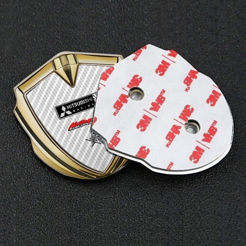Mitsubishi Emblem Badge Self Adhesive Gold White Carbon Star Design