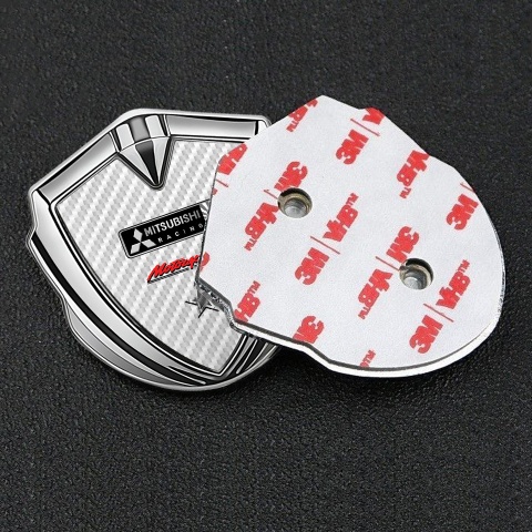 Mitsubishi Emblem Badge Self Adhesive Silver White Carbon Star Design