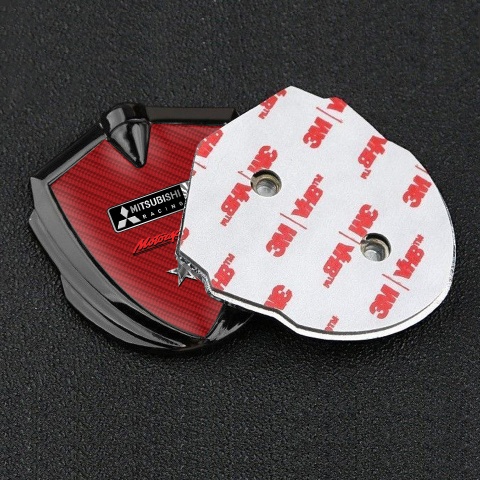 Mitsubishi Emblem Fender Badge Graphite Red Carbon Monochrome Logo