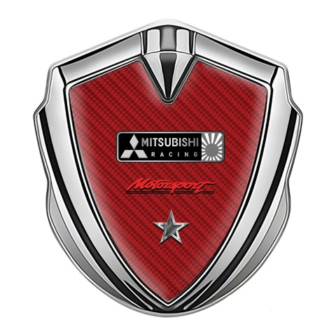 Mitsubishi Emblem Fender Badge Silver Red Carbon Monochrome Logo