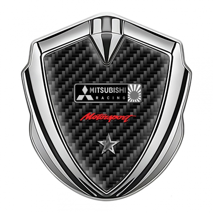 Mitsubishi Fender Emblem Badge Silver Black Carbon Sport Star Edition